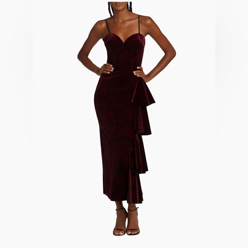 Chiara Boni Velvet Rose-Print Midi-Dress size 6